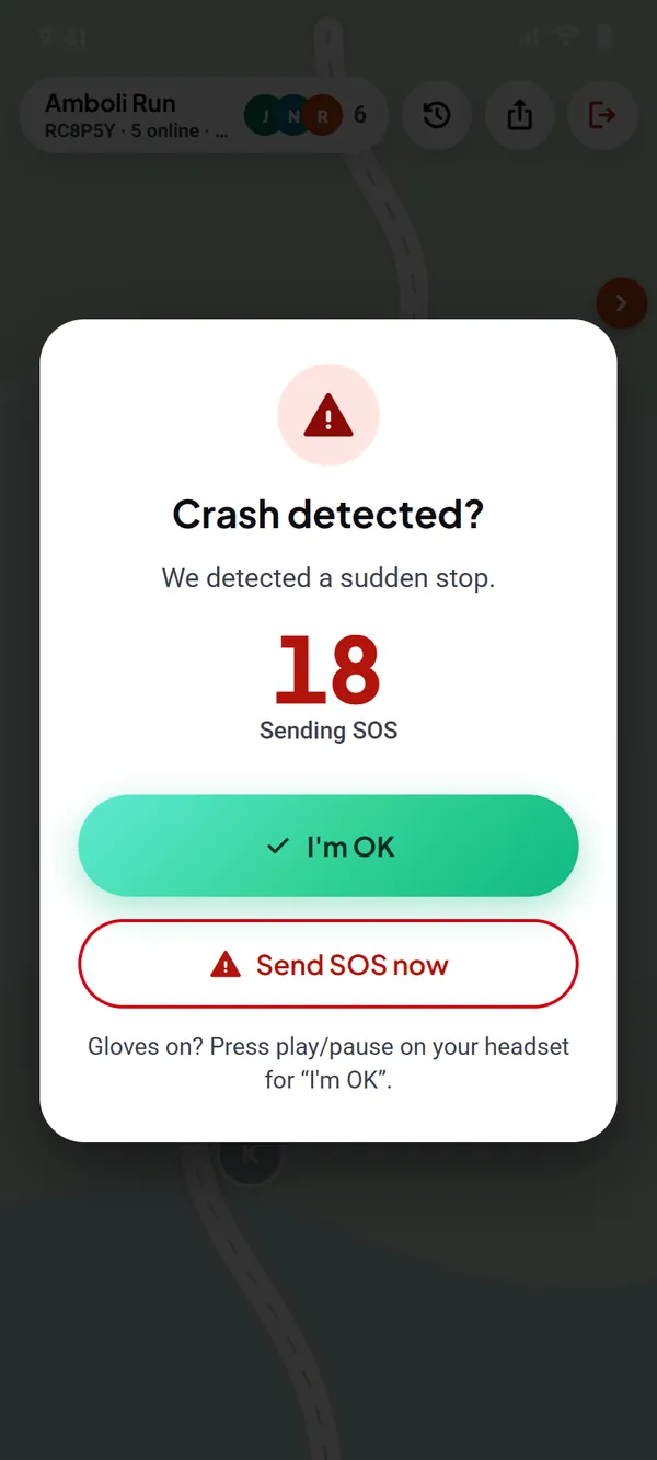 RideConnect’s crash alert: Crash detected? 18 seconds before it sends an SOS.